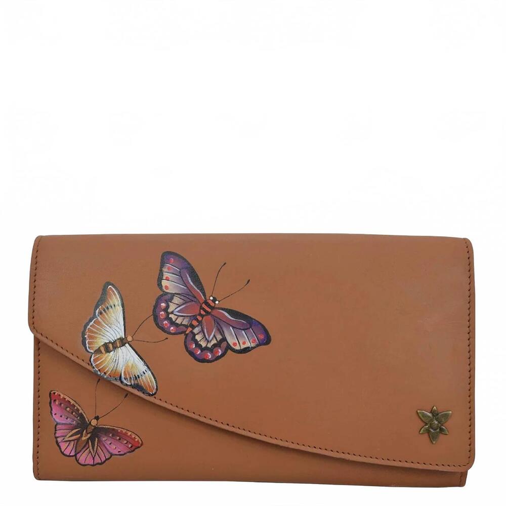 NEW ANUSCHKA women's accordion flap wallet in butterflies honey